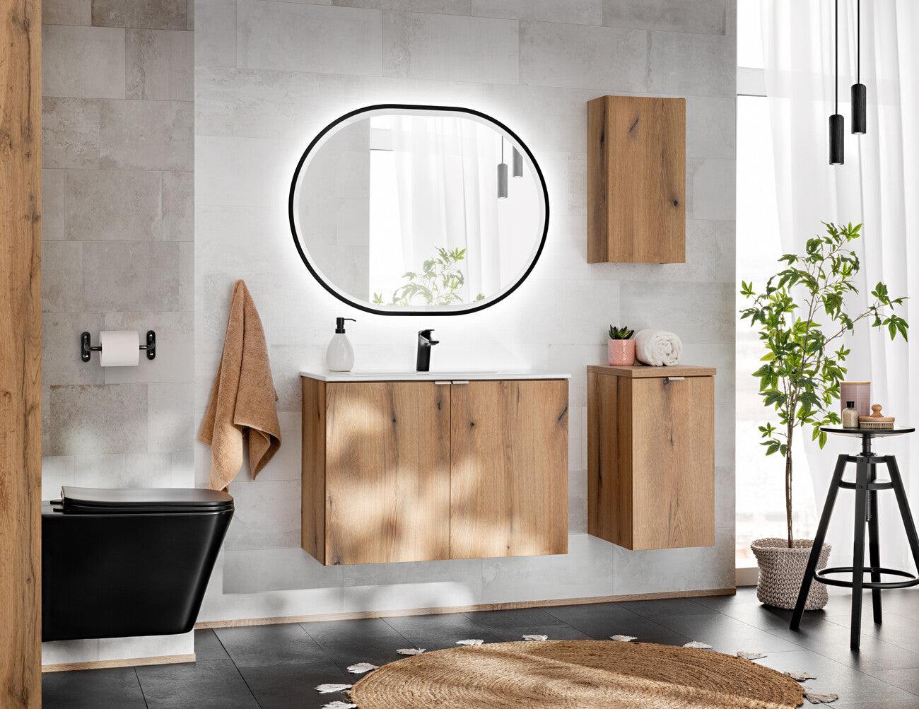 Vannas istabas izlietnes skapīs Noa 50; 60; 80/57/39 cm ozols - N1 Home