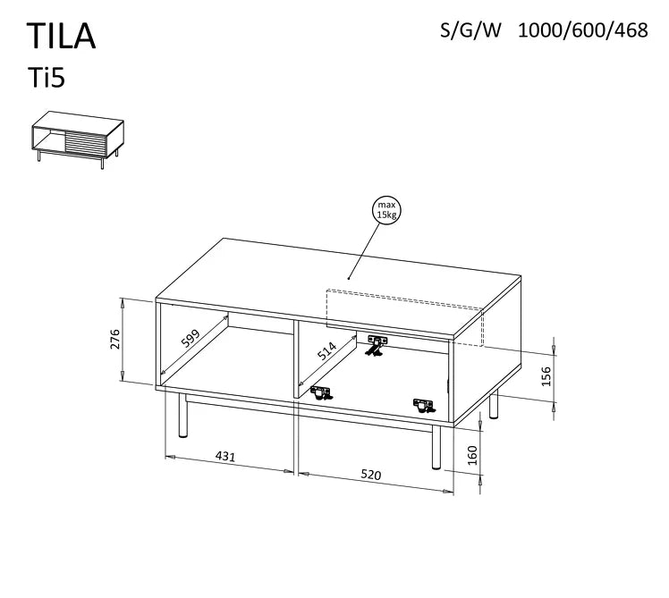 Kafijas galds Tilipa 100/60/46 cm kašmirs/ellots ozols