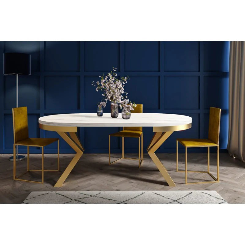 Galds Narv zelts 100/176 cm; 120/196 cm balts marmors - N1 Home