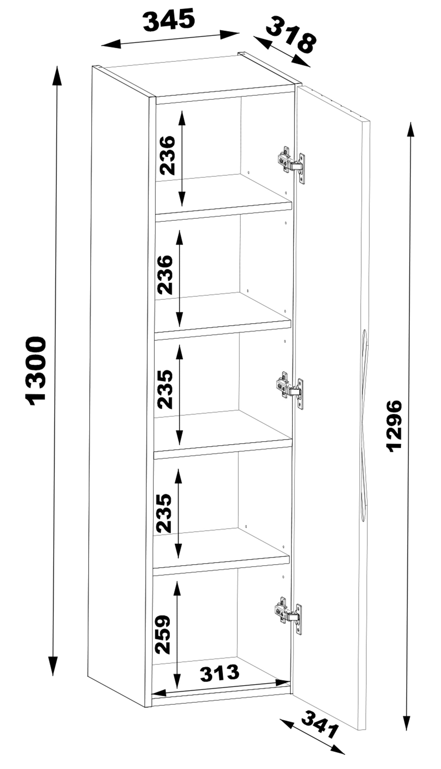 DELLA Vannas istabas skapis, 35 cm, rievotas fasādes, riekstkoks/matēti melns - N1 Home
