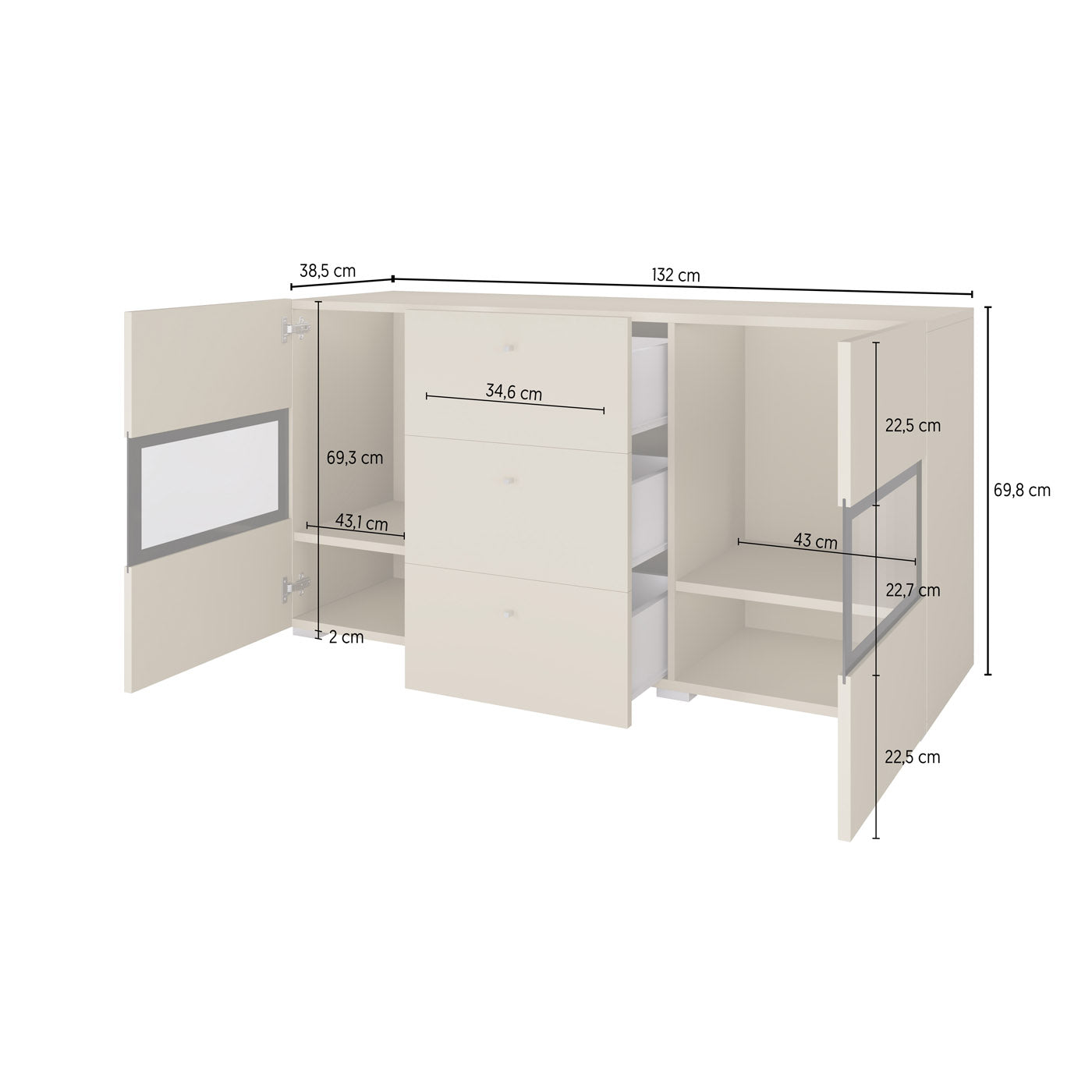 Kumode Barots 132/39/70 cm balts - N1 Home