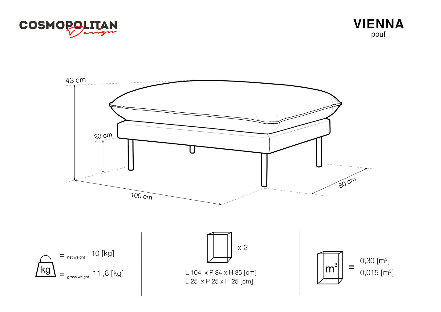 Sols Cosmopolitan Design Vienna 100x80x43 cm tumsī zaļs - N1 Home