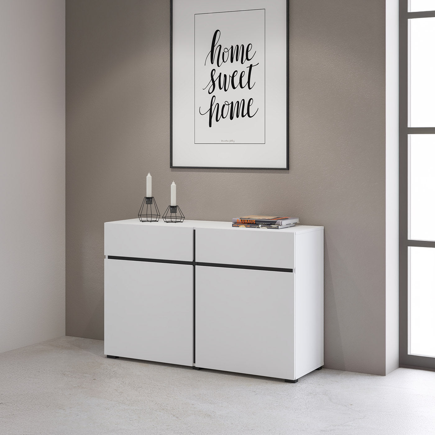 Kumode Krosit kolekcija 119/78/40 cm balts/melns - N1 Home
