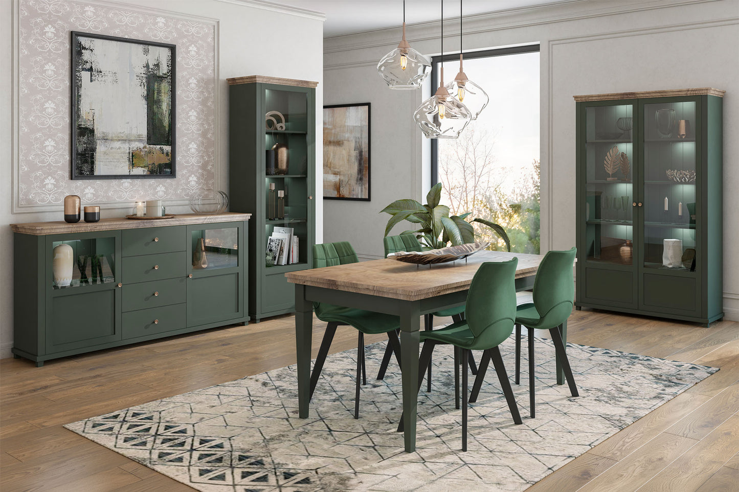 TV skapis Evtar 181/61/49 cm zaļs/Lefkas ozols