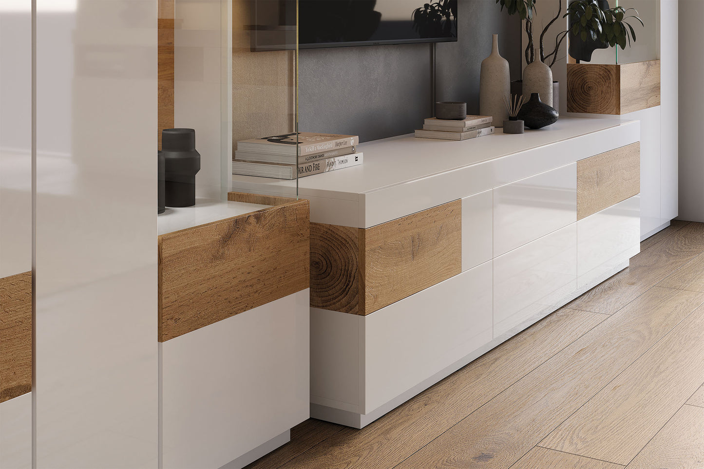 Kumode Solani 219/85/40 cm balts/Votan ozols - N1 Home