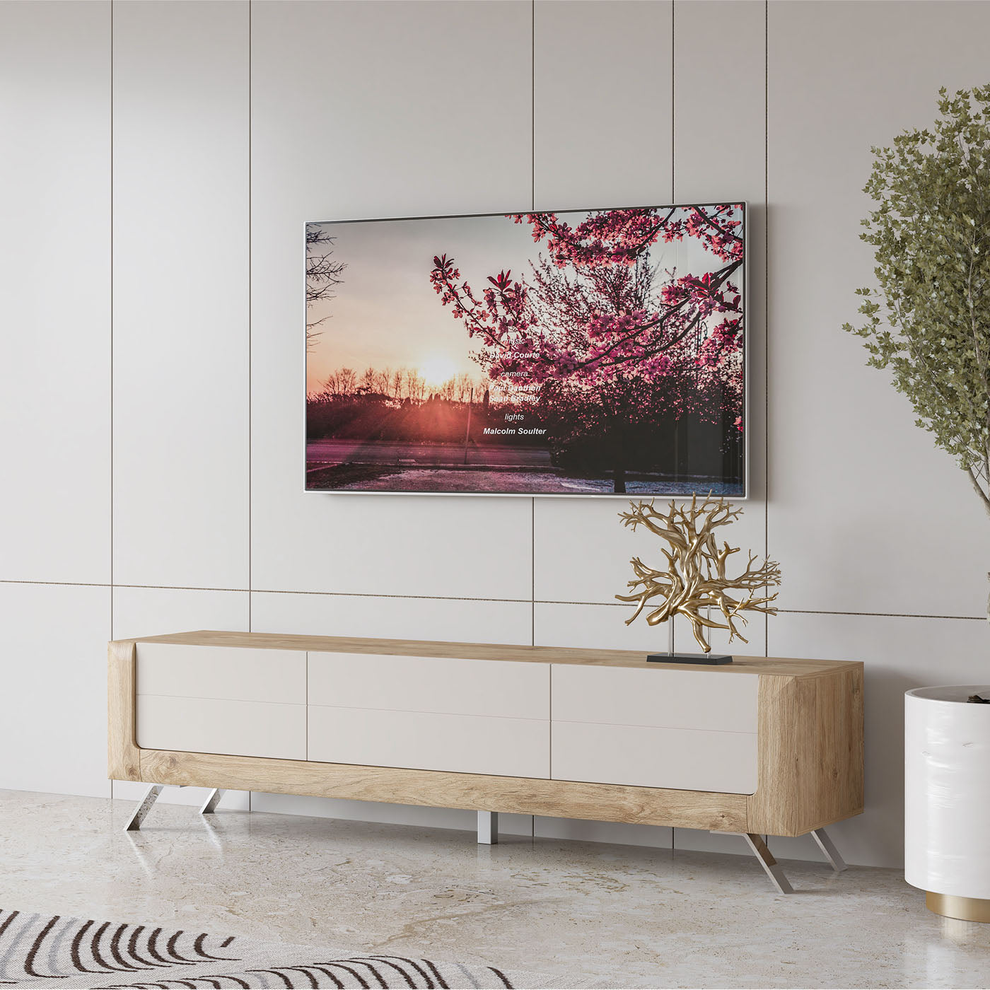 TV skapis Kavasari 199/48/52 cm Hamilton ozols/kašmirs