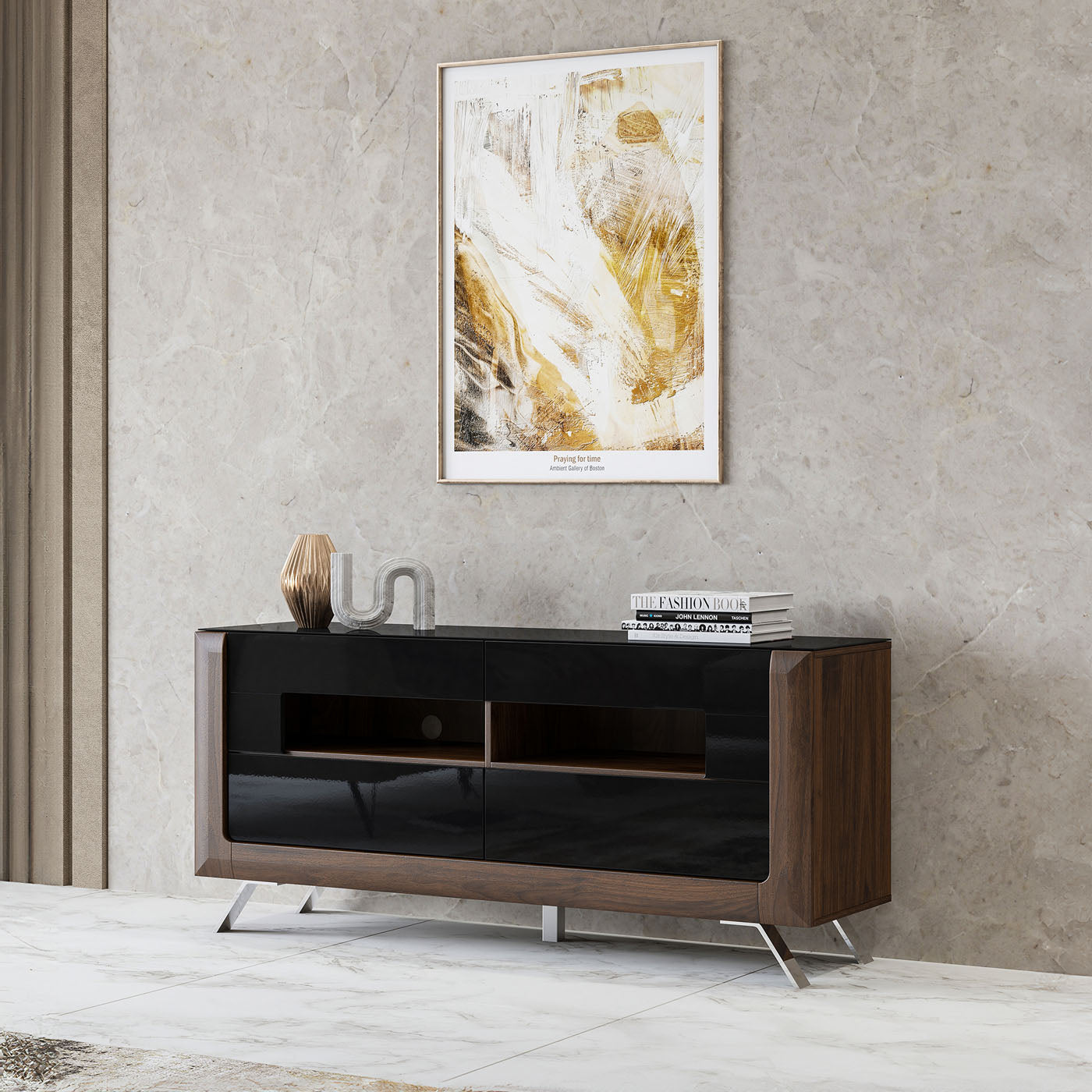 TV skapis Kavasari 161/48/73 cm Kolumbijas valrieksts/melns - N1 Home