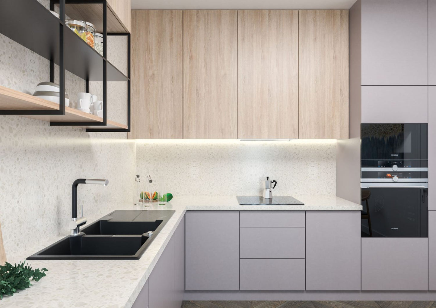 2 bļodiņu granīta izlietne ar notekcauruli Andante 1160 x 500 x 224 antracīta metālika - N1 Home