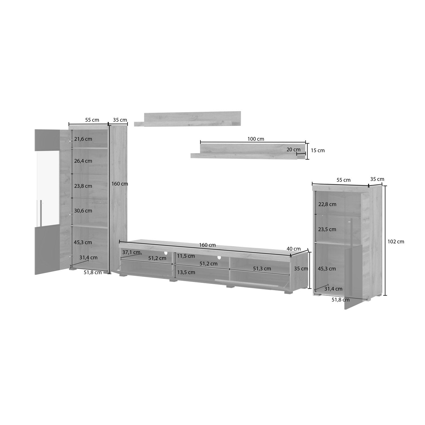 Sienas bloks Rogos 370/160/40 cm touchwood/satīna nusbaum
