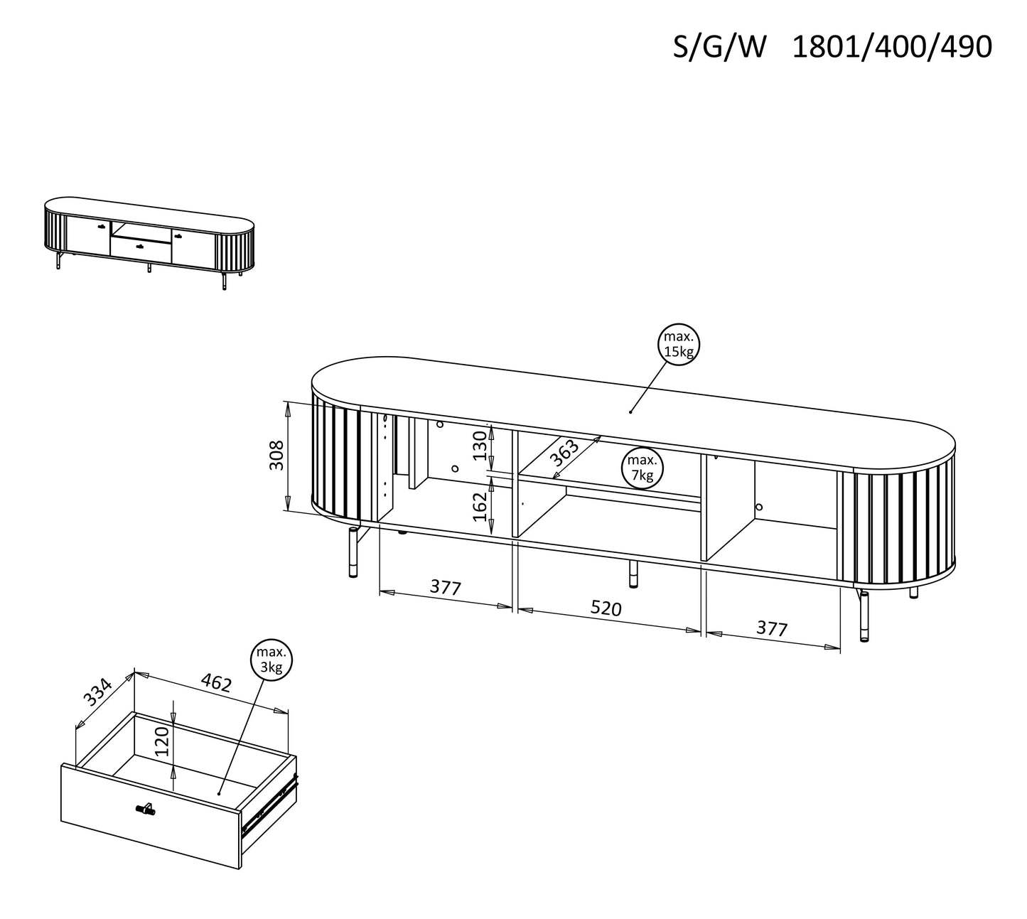 TV skapis Zanto 180/40/49 cm kašmirs