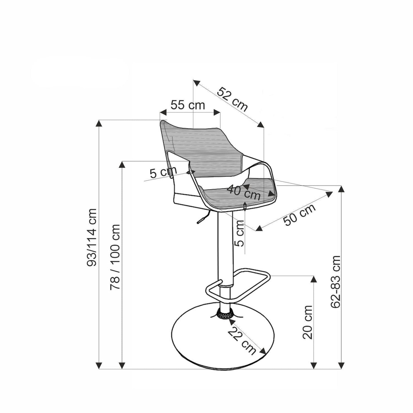 Bāra krēsls Hord 55/52/93-114/62-83 cm melns/riekstkoks - N1 Home