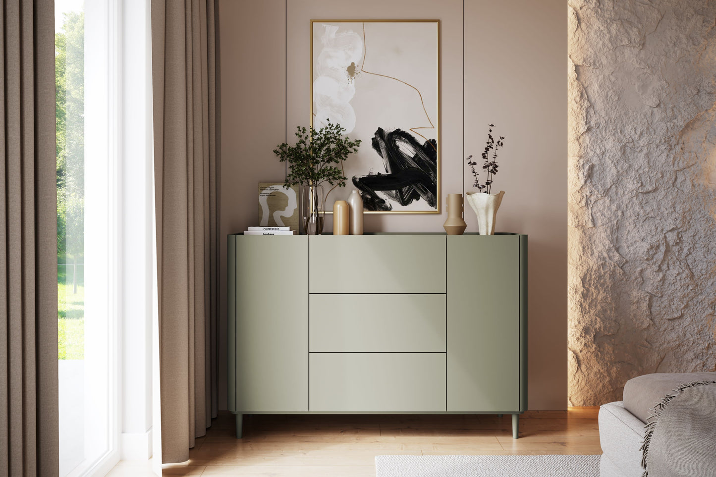 Kumode Elva 150/102/48 cm Eikalipts / Baltijas kāpu ozols - N1 Home