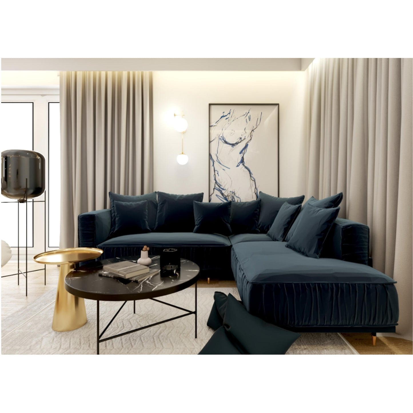 Dīvāns Bellissa Corners Befame Set 2 250/295/104 cm sinepes - N1 Home