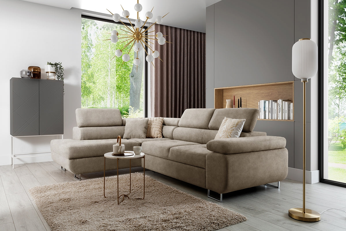 Dīvāns TOKYO kreisais stūris 277/76-98/201 cm tumši bēšs - N1 Home