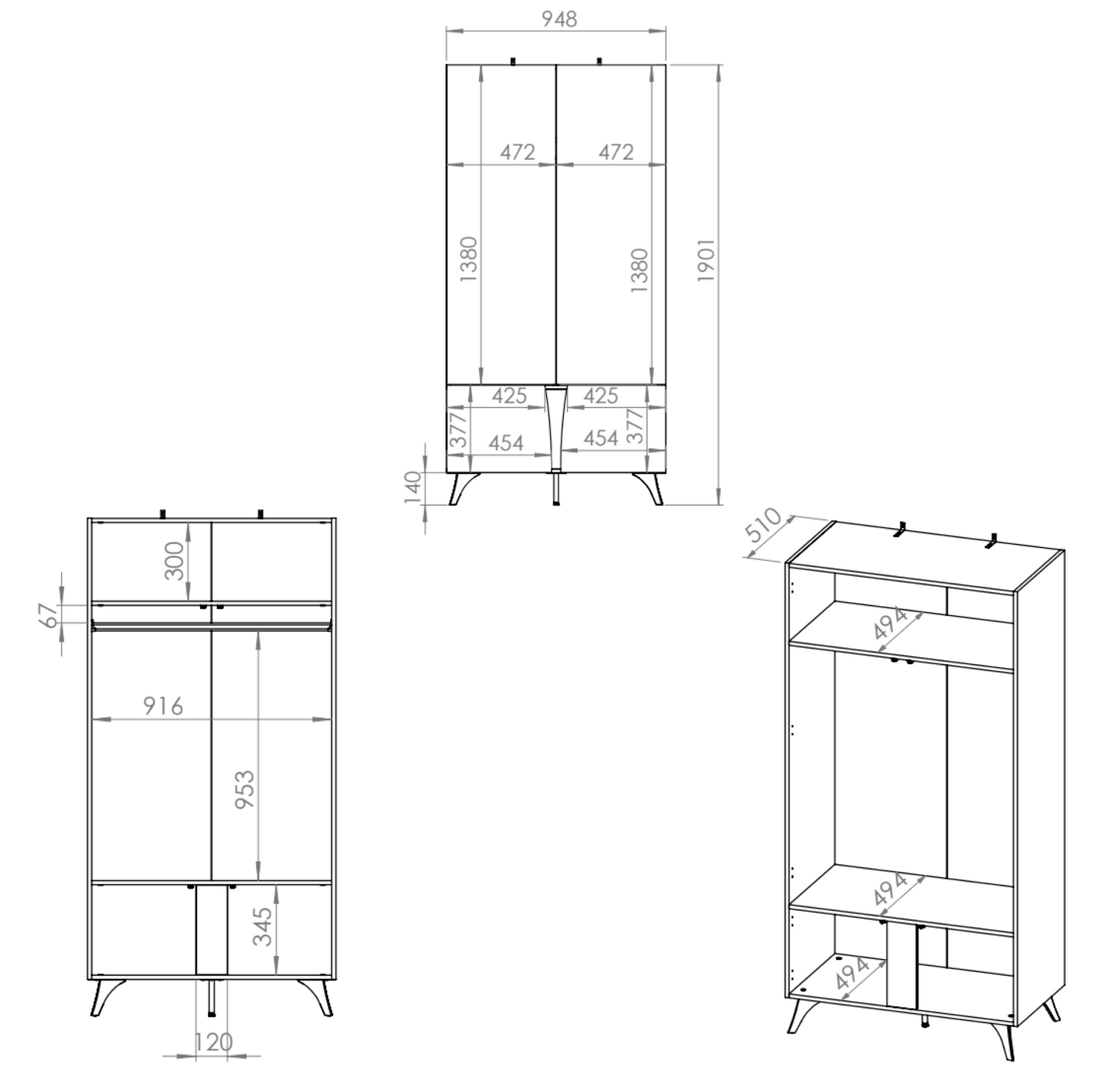 Skapis Toskana 189/57/38 cm ozols/melns