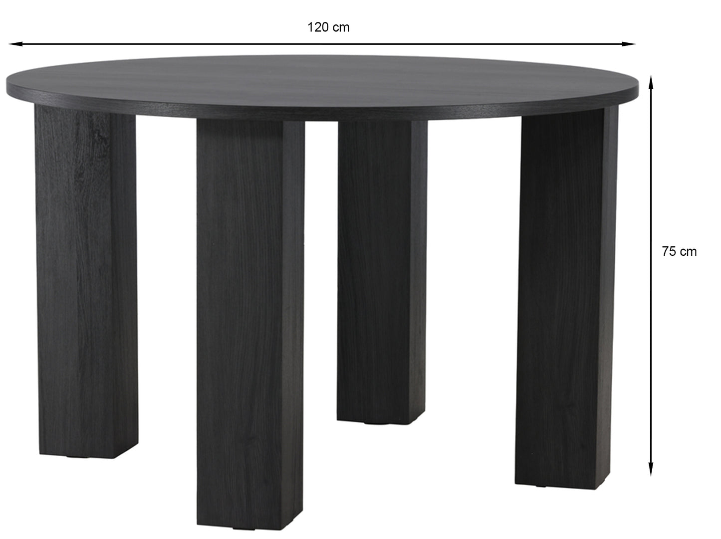 Galds Junas 120/120/75 cm melns