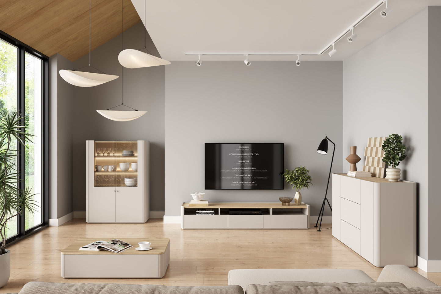 TV skapis Elva 200/35.5/48 cm Kašmirs / Eļļots ozols - N1 Home