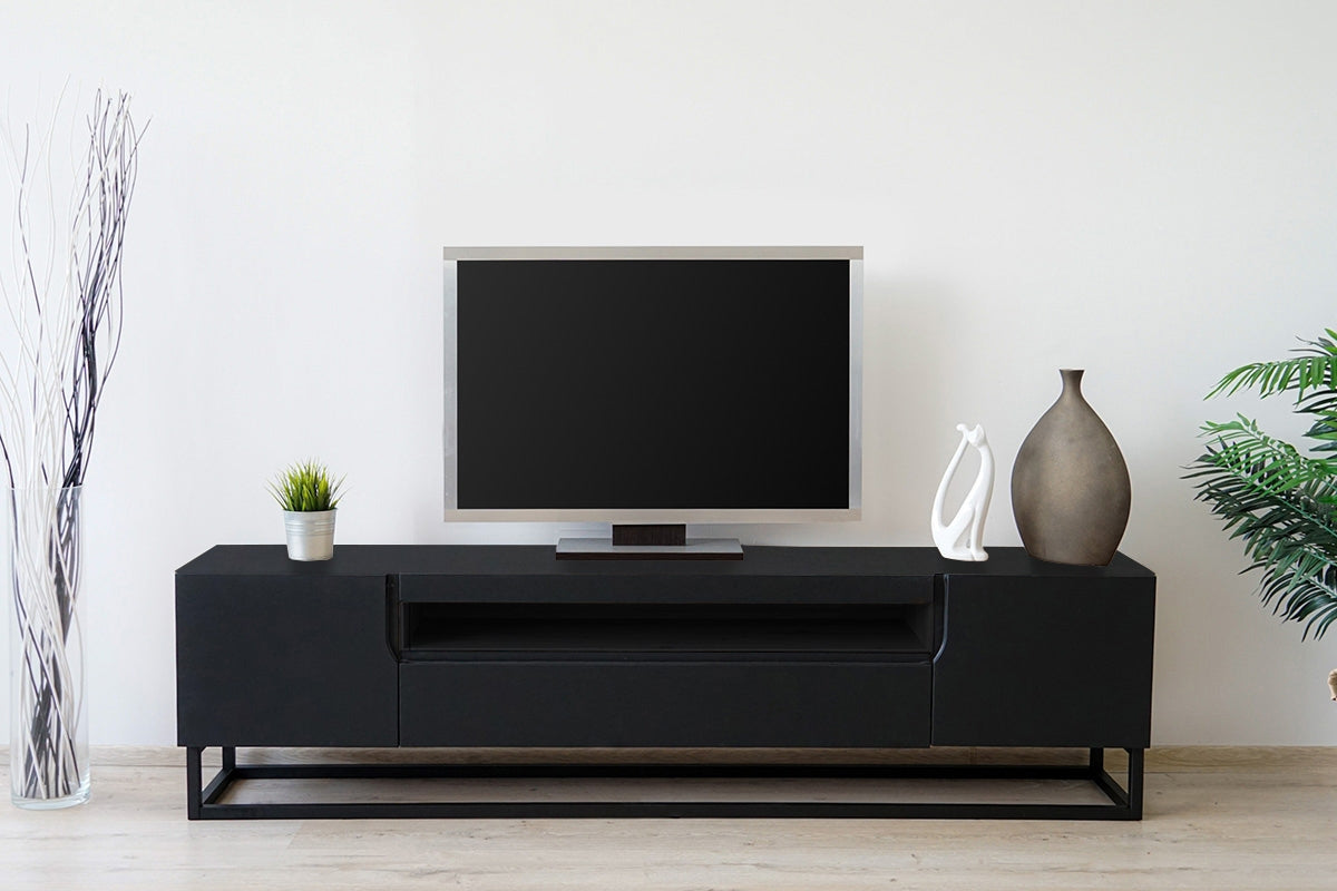 TV skapis LOFT uz metāla kājām 200/52/37 cm melns - N1 Home