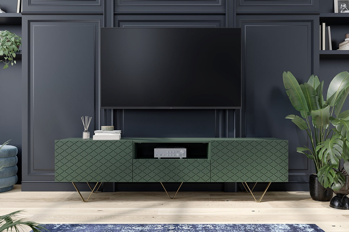 LUKKA RTV kumode 190/51/42 zelta kājas/olives - N1 Home