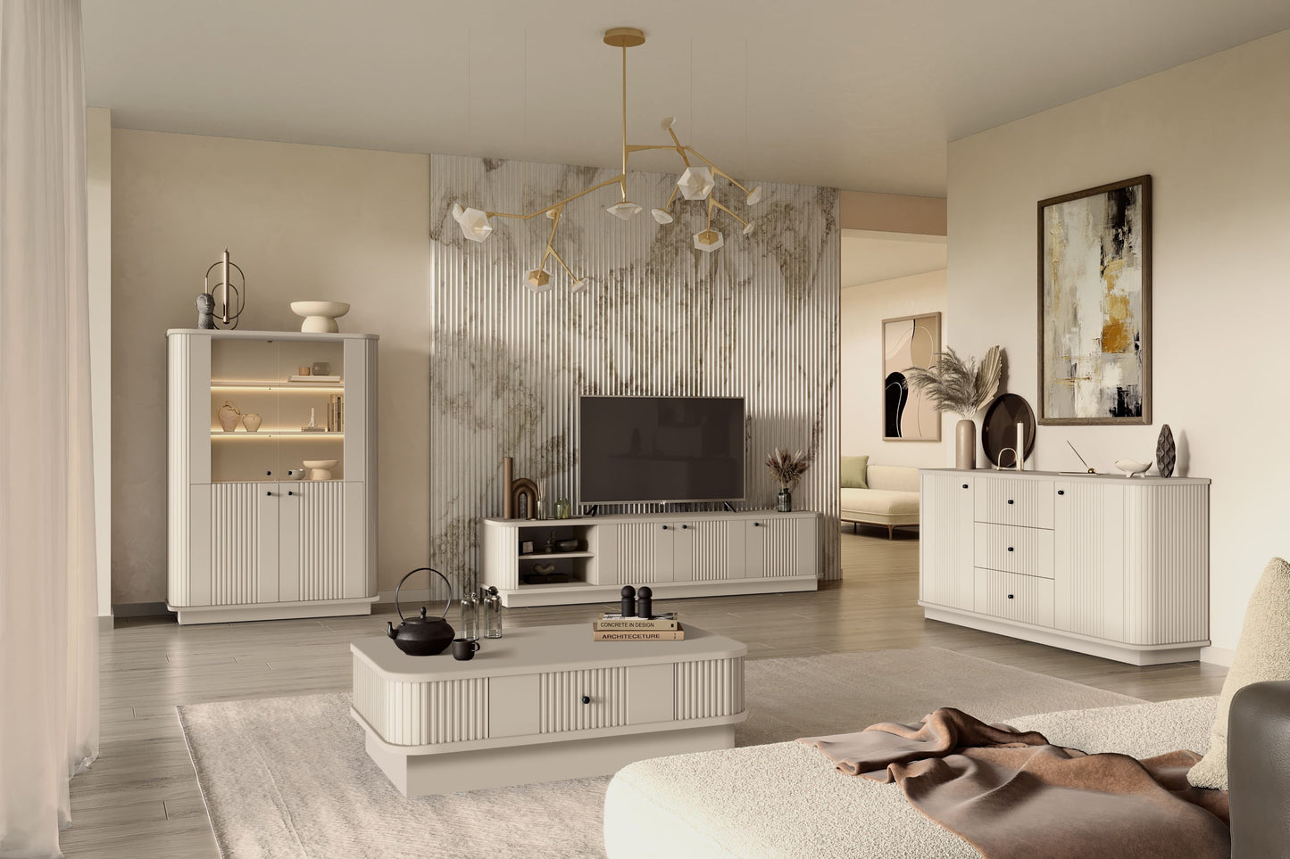 TV skapis Vespa 187/43/38 cm kašmirs/melns - N1 Home