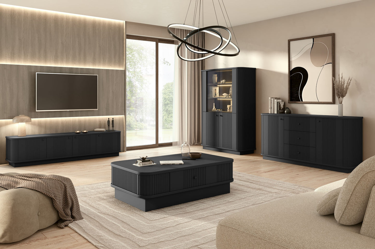 TV skapis Vespa 187/43/38 cm melns/melns - N1 Home