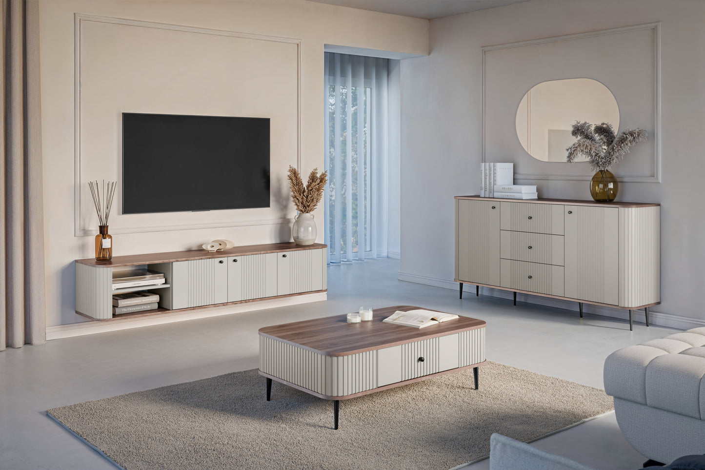 TV skapis Vespa 187/36/38 cm kašmirs/rieksts/melns - N1 Home