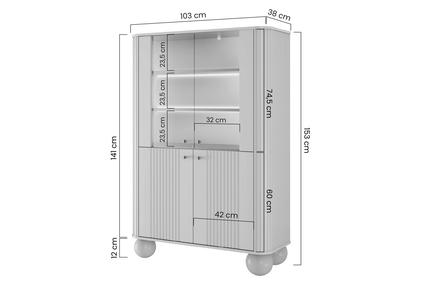 Vitrīnas skapis Vespa 103/153/38 cm kašmirs/rieksts/melns - N1 Home