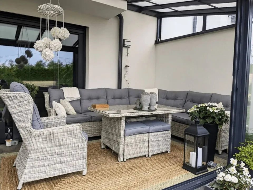 Ēdamgalda komplekts Dova 306/246/87 cm balts/pelēks - N1 Home