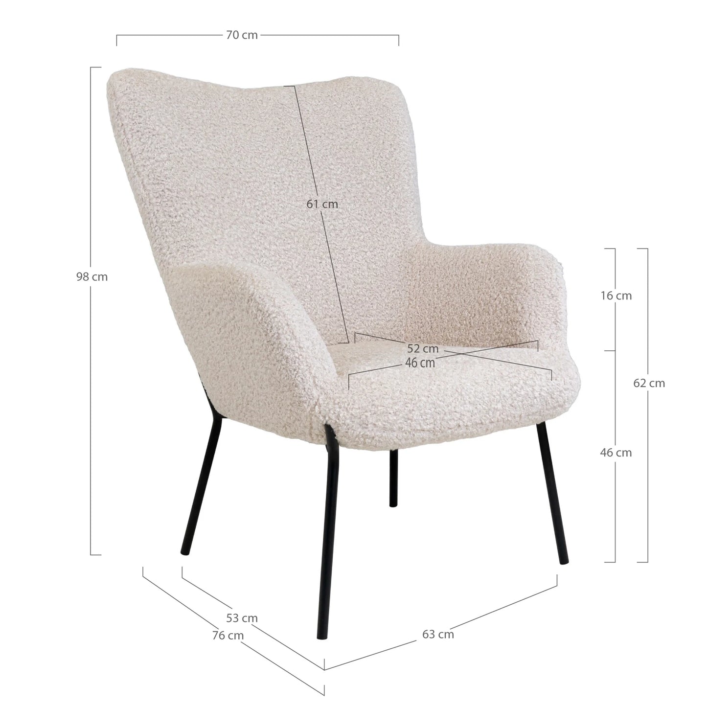 Krēsls Glazo 70/79/98 cm balts