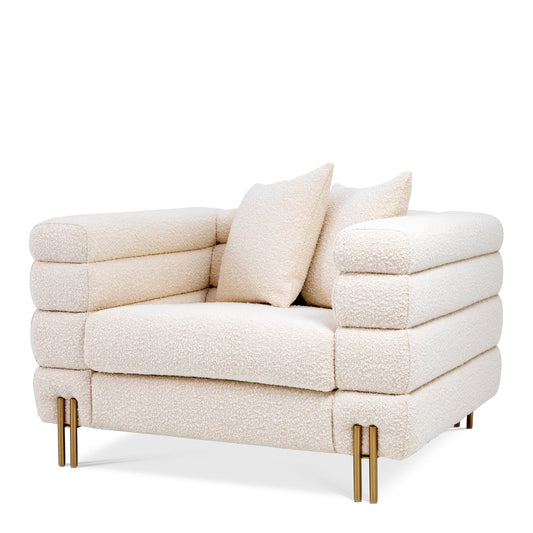 Krēsls York Eichholtz 112/97/69 cm Bouclé cream | brushed brass finish legs - N1 Home