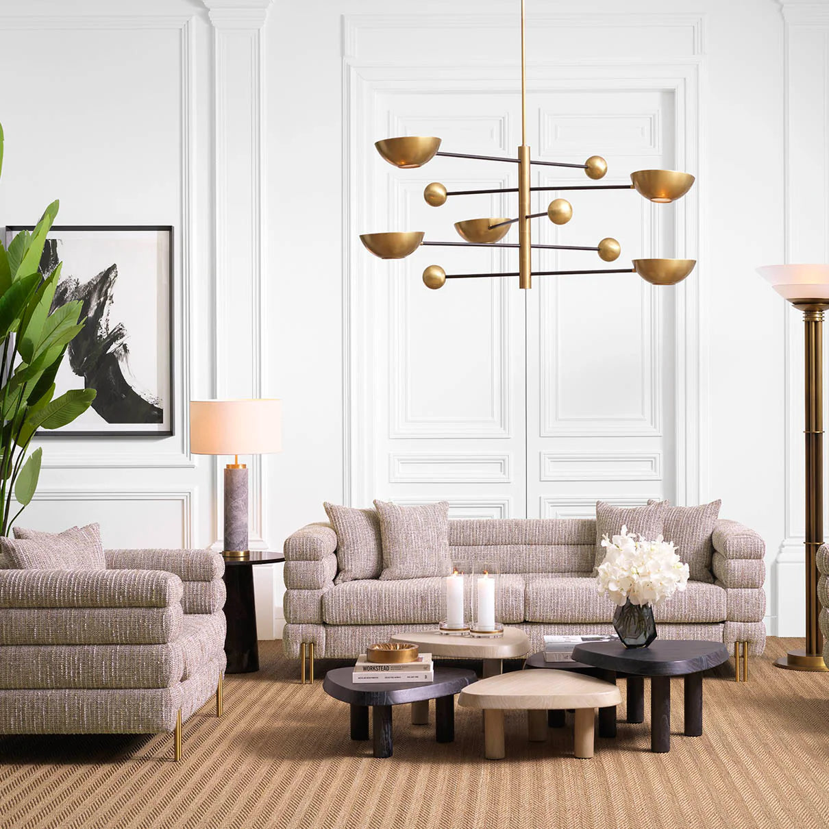 Krēsls York Eichholtz 112/97/69 cm Mademoiselle beige | brushed brass finish legs - N1 Home