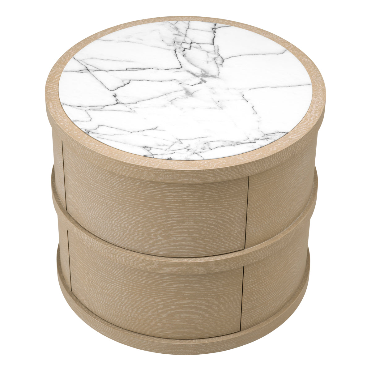 Naktsskapitis Cabana round Eichholtz 60.5/56 cm Washed oak veneer/bianco lilac marble