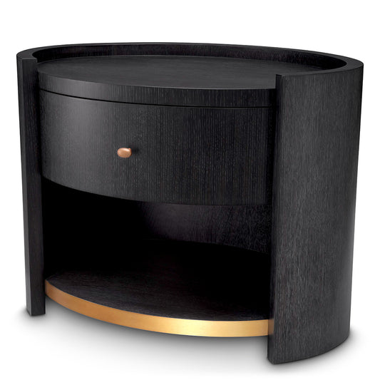 Naktsskapitis Rosemberg Eichholtz 80/56/60.5 cm Charcoal grey oak veneer/brushed brass finish