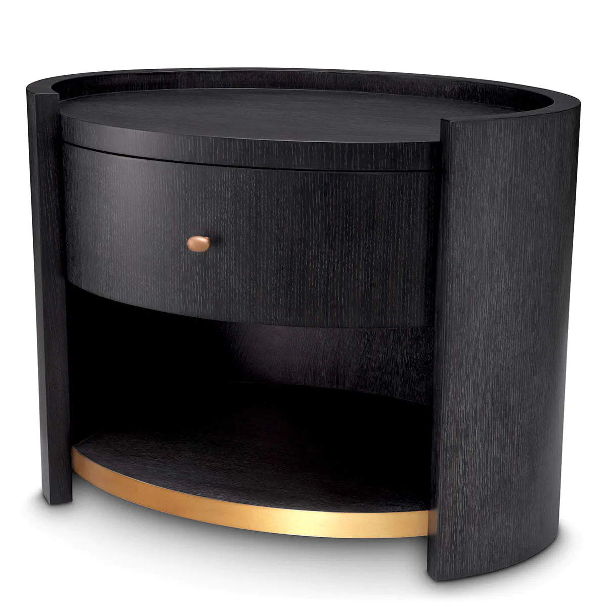 Naktsskapitis Rosemberg Eichholtz 80/56/60.5 cm Charcoal grey oak veneer/brushed brass finish