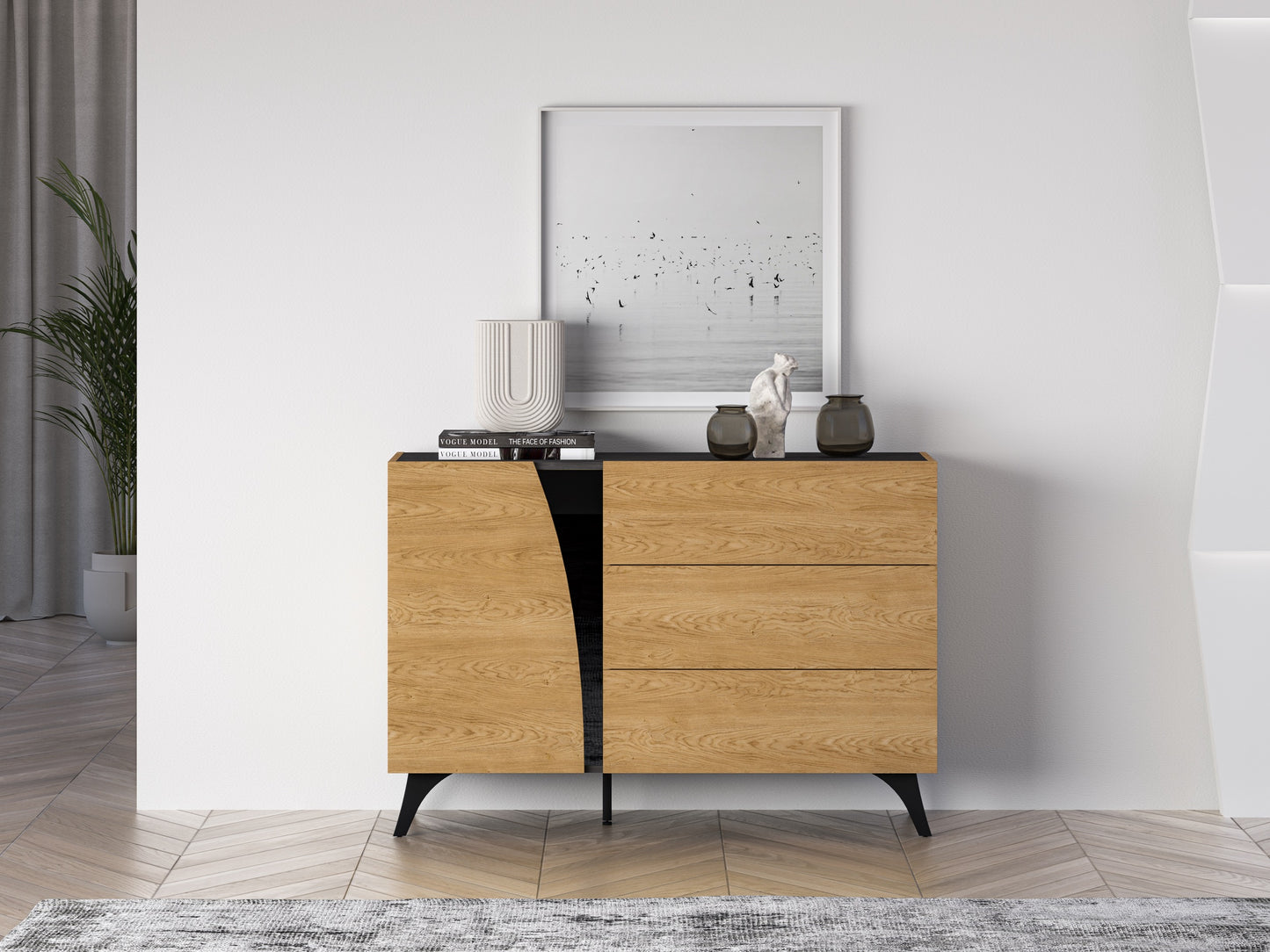 Kumode Toskana 120/82/38 cm ozols/melns