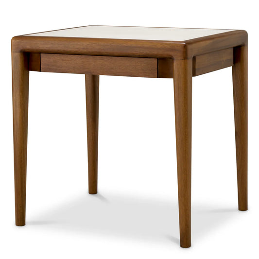 Naktsskapis Hensley Eichholtz 50/60/60 cm Mahogany wood/caramel finish/beige marble