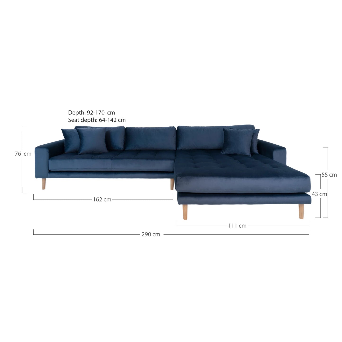 Dīvāns Lounge Lito 290/170/76 cm zils