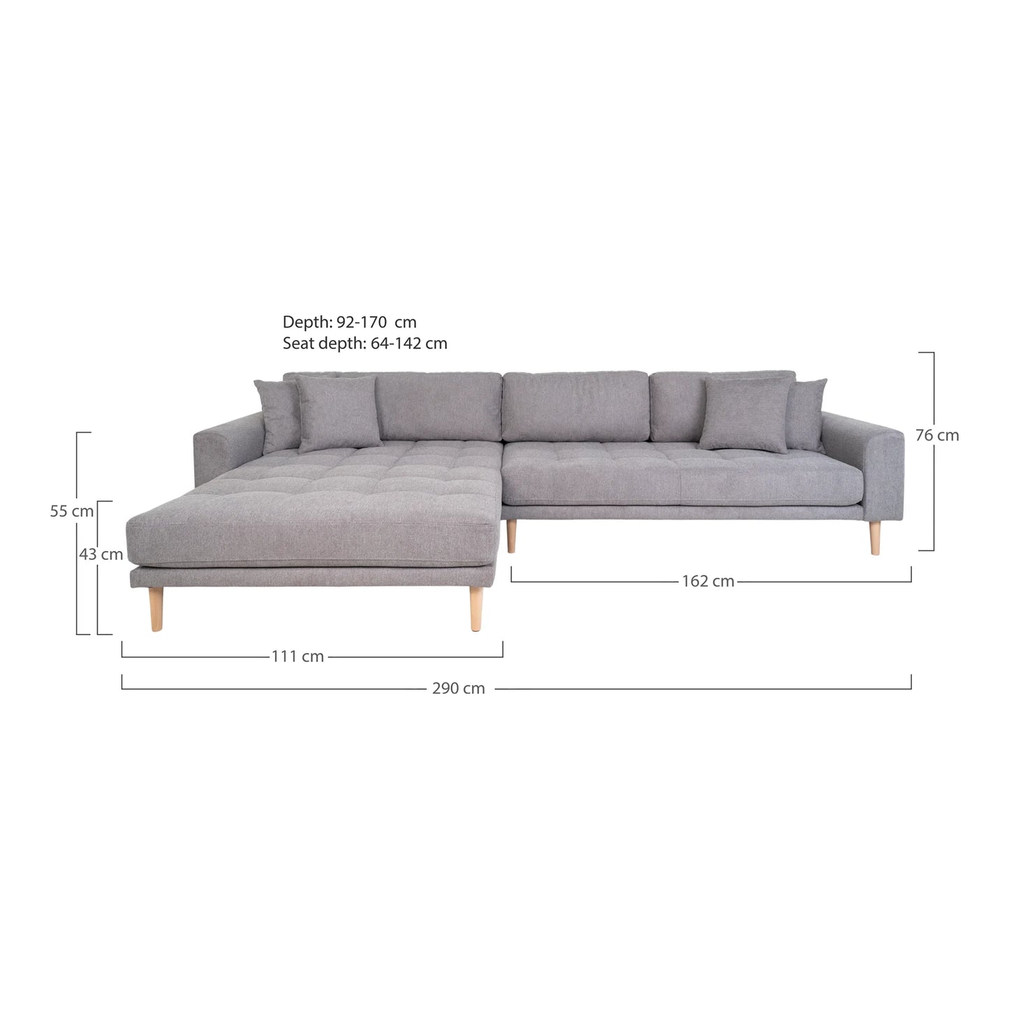 Dīvāns Lounge Lito 290/170/76 cm gaiši pelēks