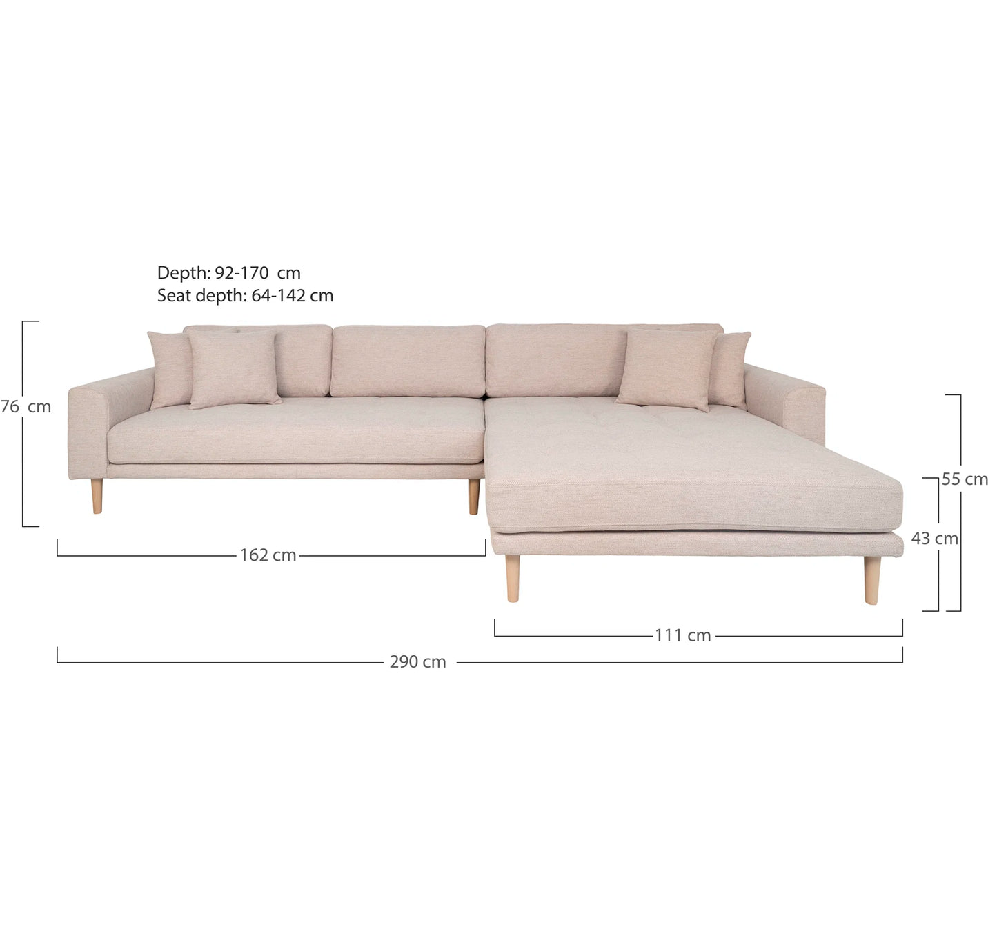 Dīvāns Lounge Lito 290/170/76 cm sand