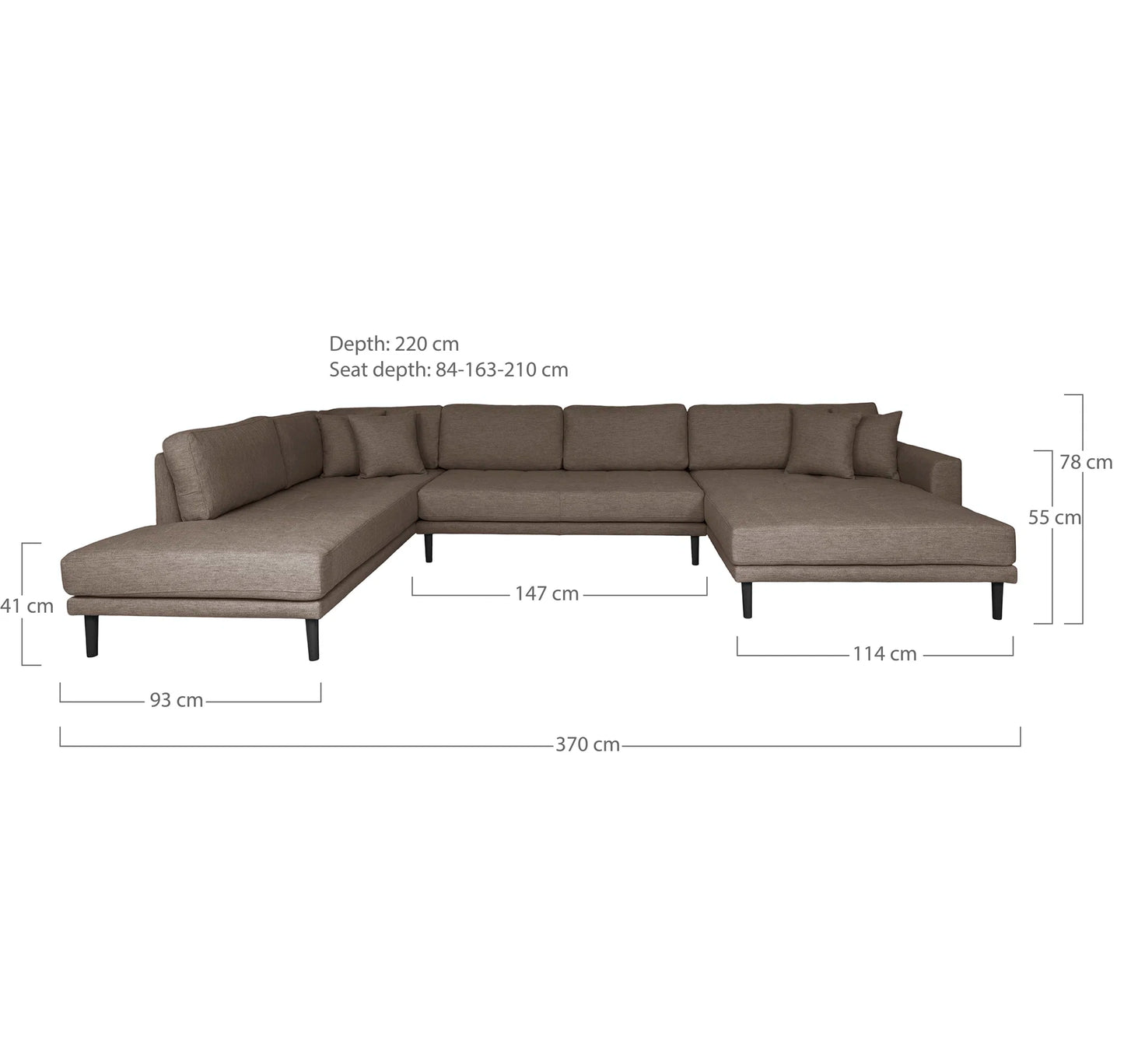 Dīvāns Lito - U 370/220/76 cm brūns