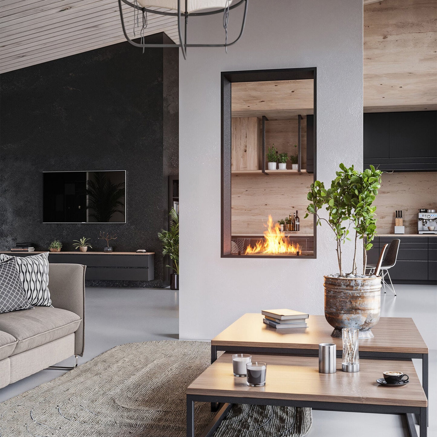 Biokamīns 2Side Slim Vert 63/113/35; 73/143/35; 83/163/35 cm melns - N1 Home