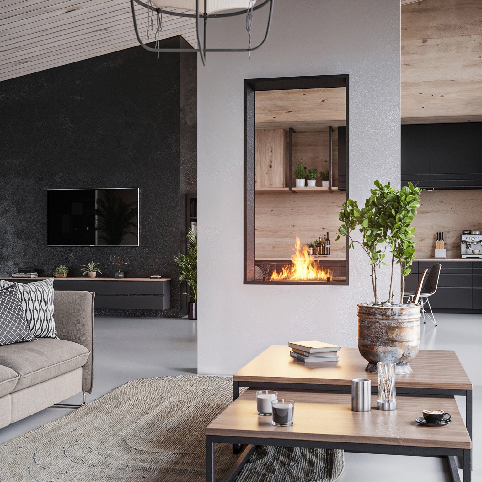 Biokamīns 2Side Slim Vert 63/113/35; 73/143/35; 83/163/35 cm melns - N1 Home