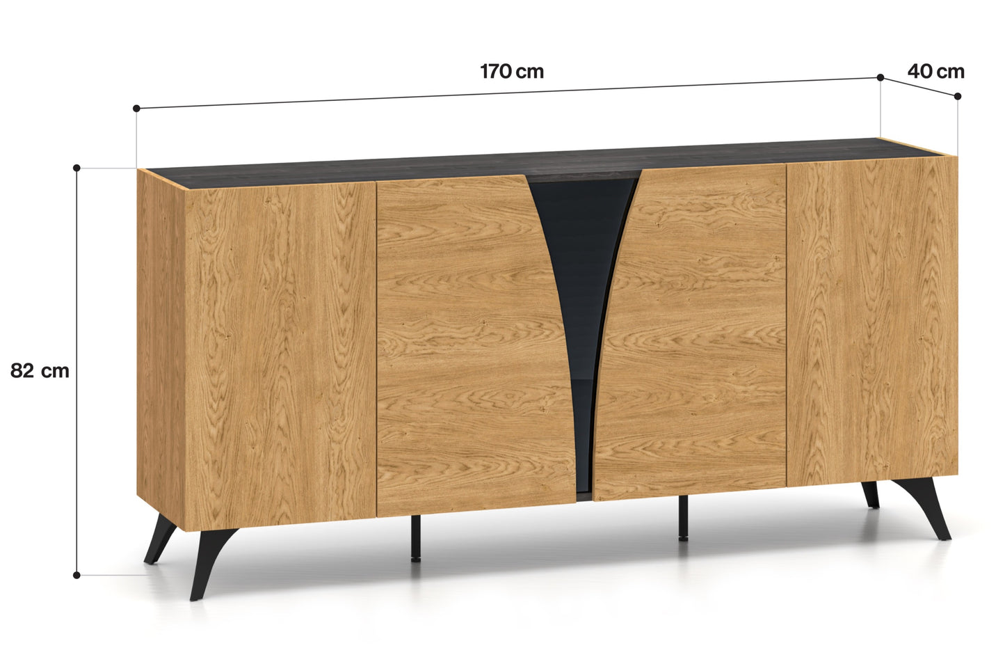 Kumode Toskana 169/82/38 cm ozols/melns