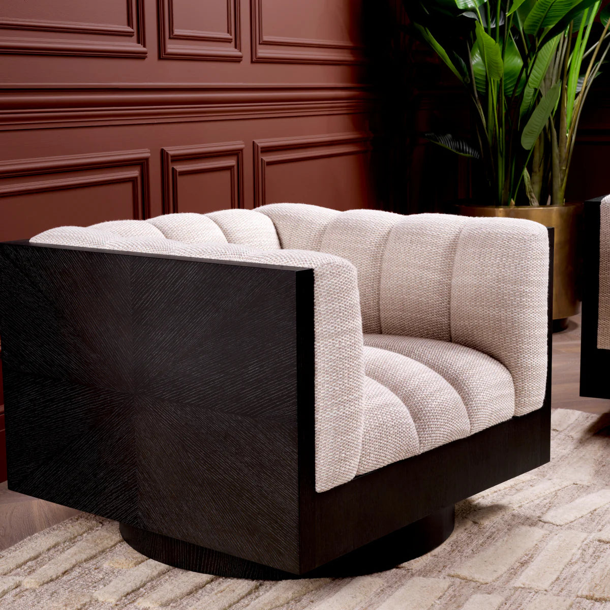 Krēsls Davide Eichholtz 95,5/91/71,5 cm Skyward sand | swivel base | oak veneer - N1 Home