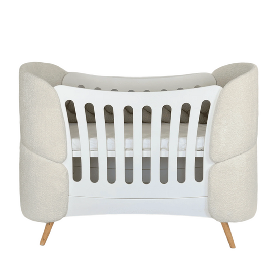 Ovāla bērnu gultiņa Transformers Fly Bed Boucle 145/104/66 cm balta bukle - N1 Home