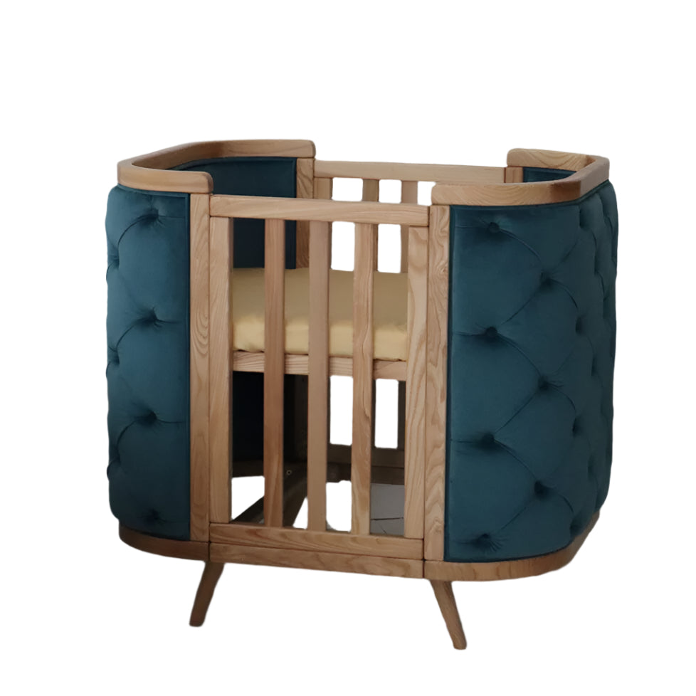 Gultiņa-transformers Boho ar kustīgu sienu 70/90-134 cm dabisks/dark mint velūrs - N1 Home