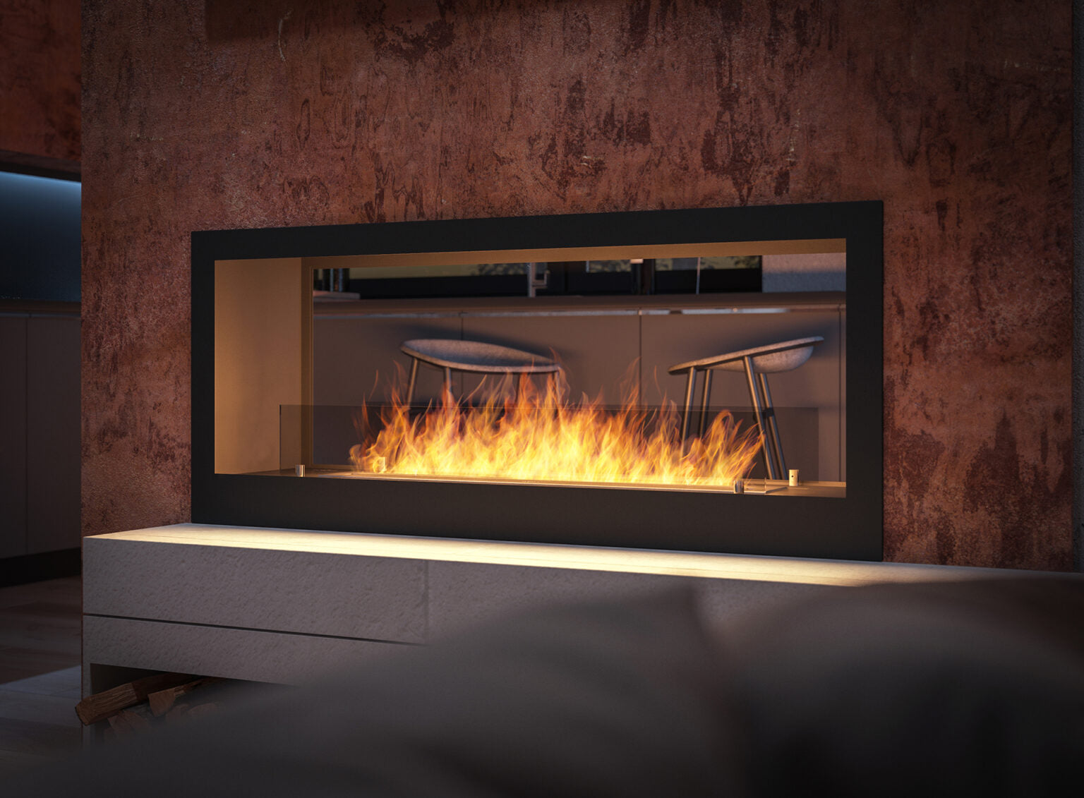 Biokamīns 2Sid 90/50/25; 120/50/25 cm melns - N1 Home