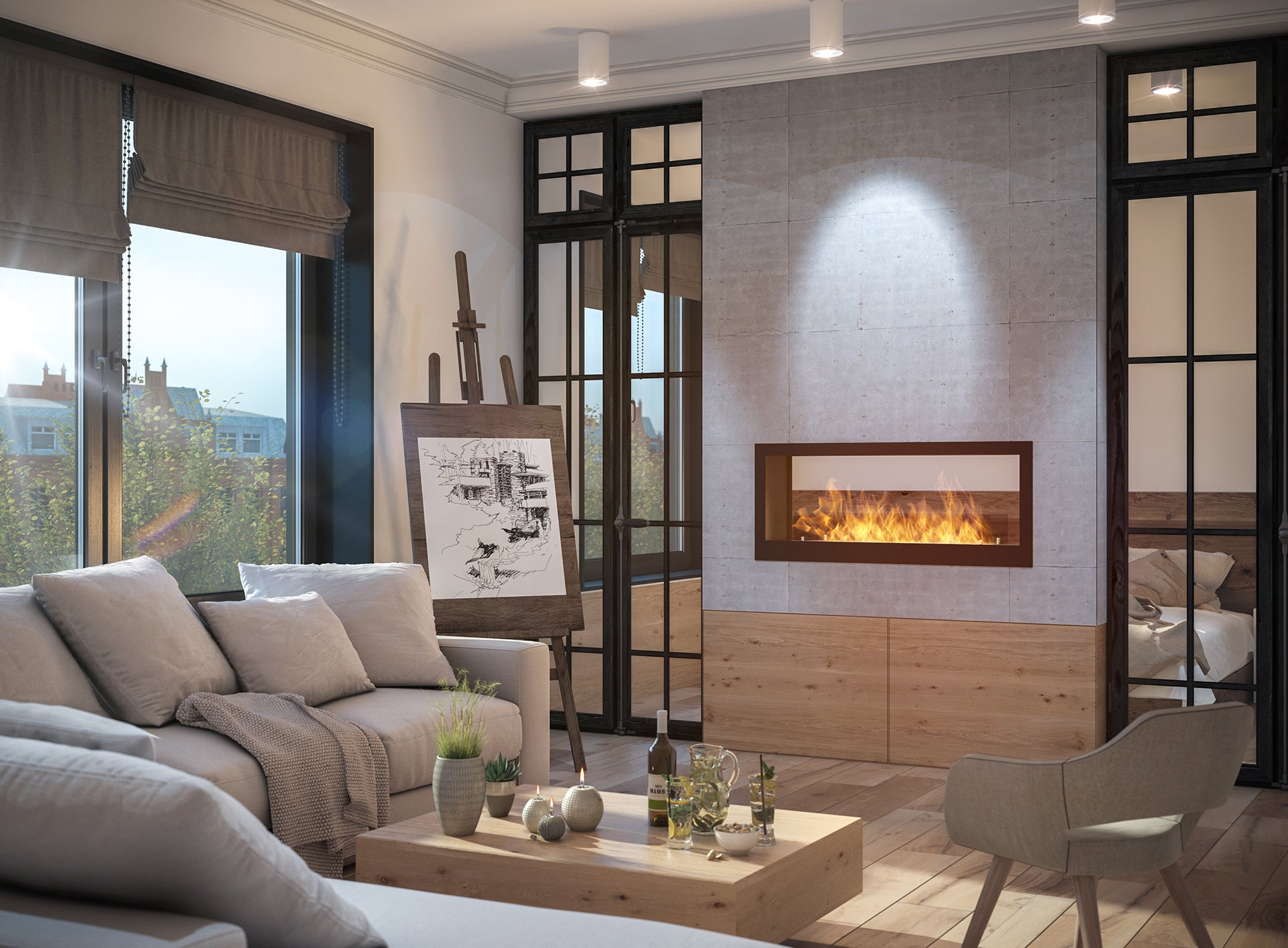 Biokamīns 2Sid 90/50/25; 120/50/25 cm melns - N1 Home