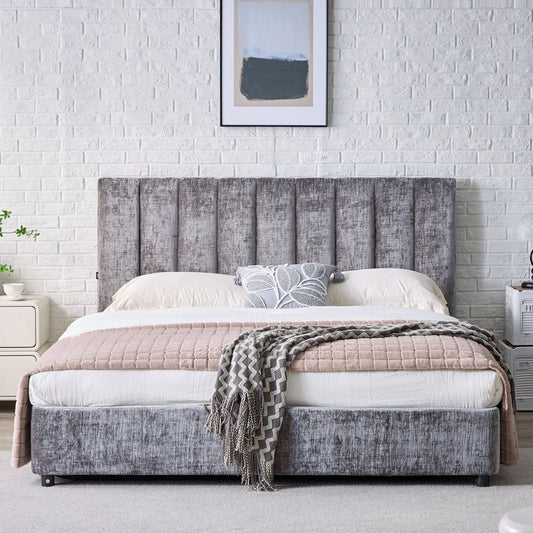 Gulta Milos šenīla audums 140*200,160*200,180*200 cm pelēks - N1 Home