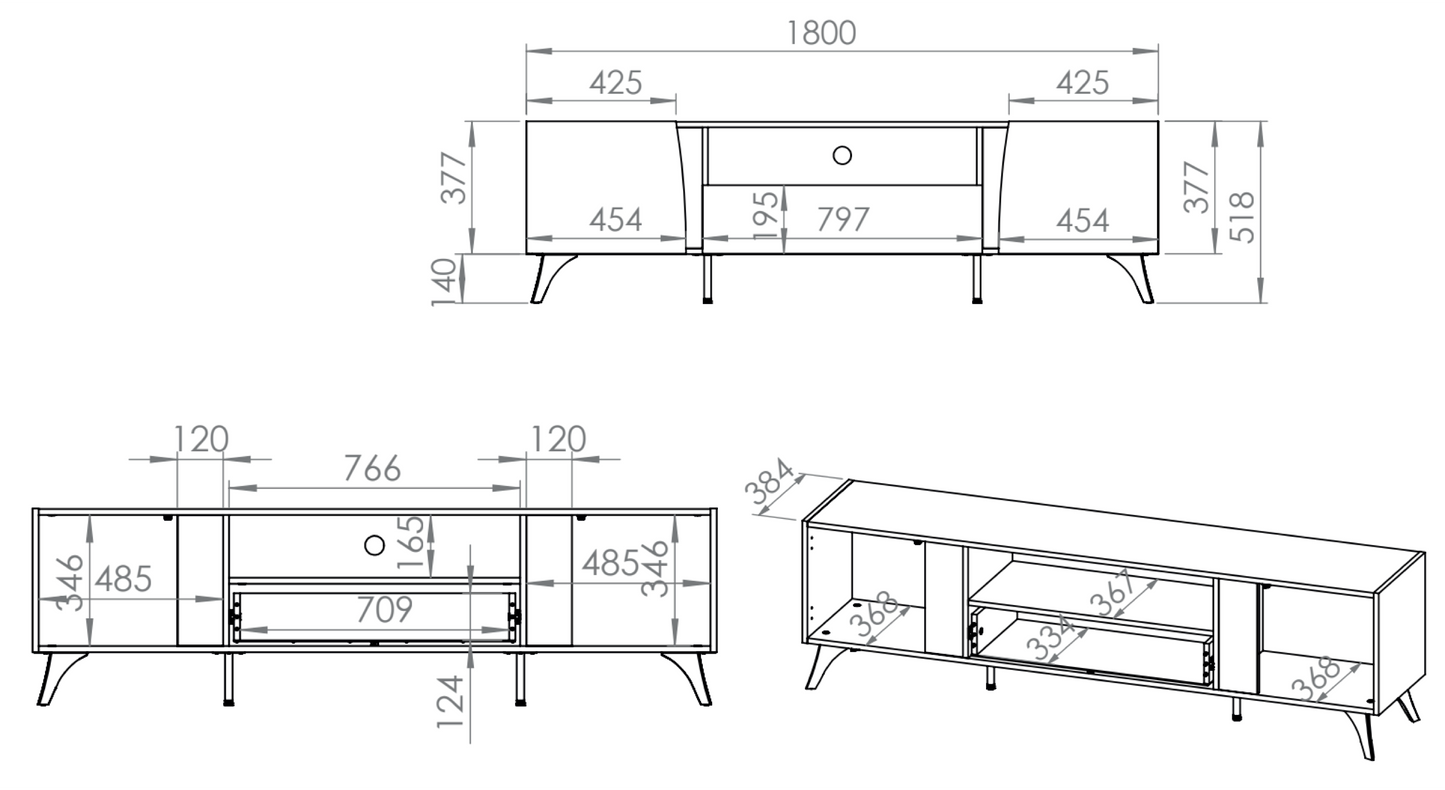 TV skapis Toskana 180/51/38 cm ozols/melns